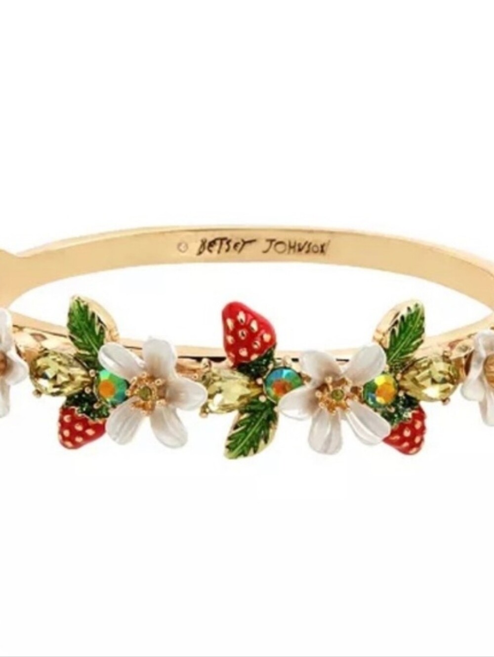 Betsey Johnson Gold Strawberry & Floral Crystal Hinge Bracelet